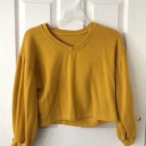 RomWe Mustard Yellow Cropped Sweater Long Sleeve